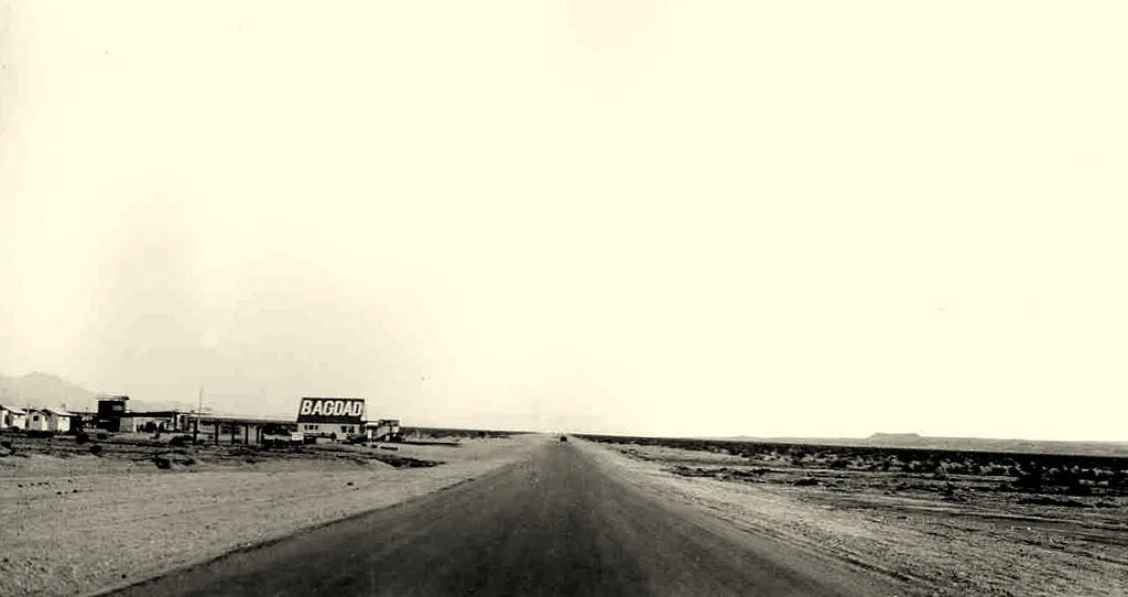 Early image of National Old Trails Road (Route 66) approaching Bagdad from the west.