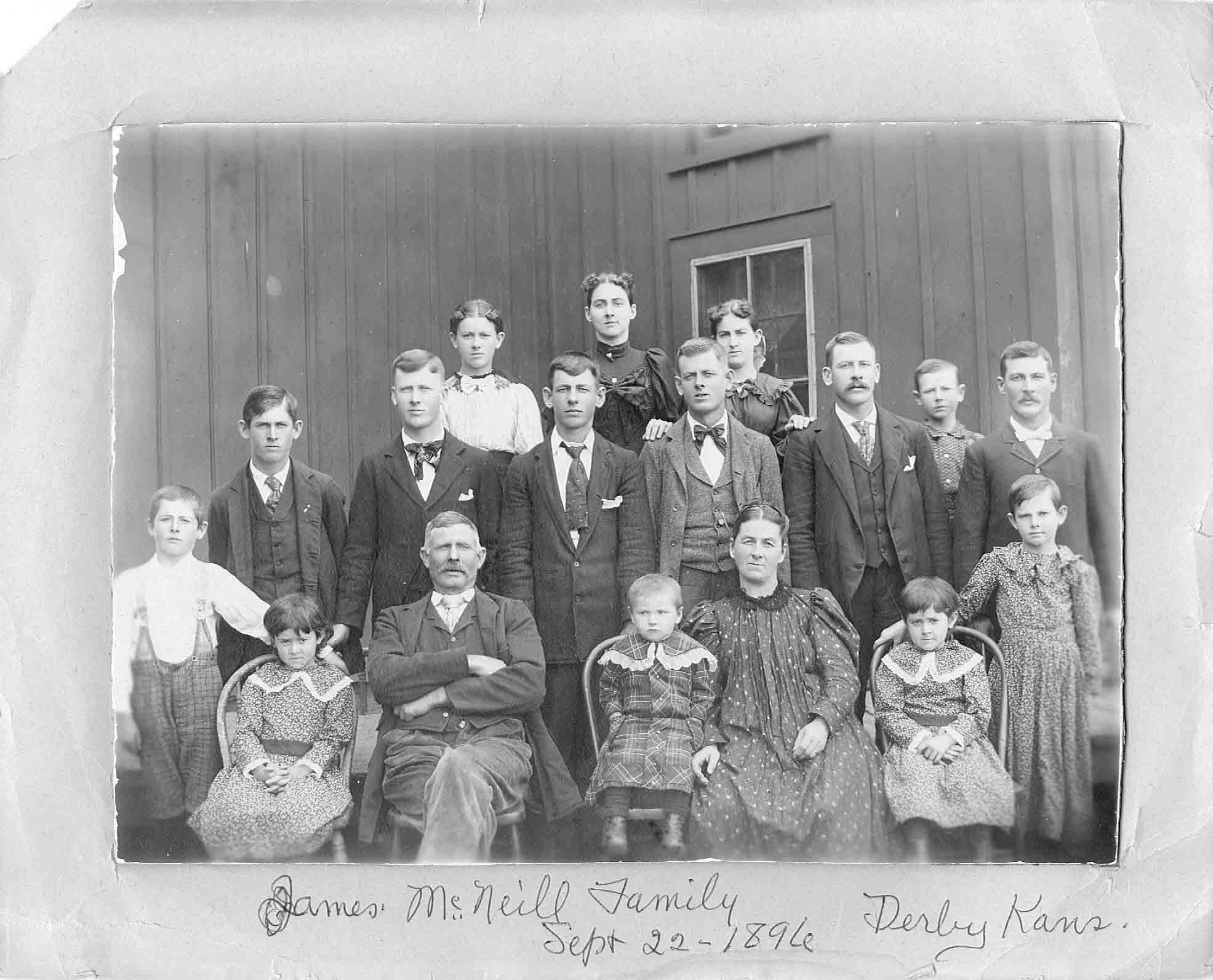 James McNeil family, Derby, Kansas 1896.  Seven boys and seven girls.  The family later moved to Ludlow where all the boys worked for the Santa Fe railroad.