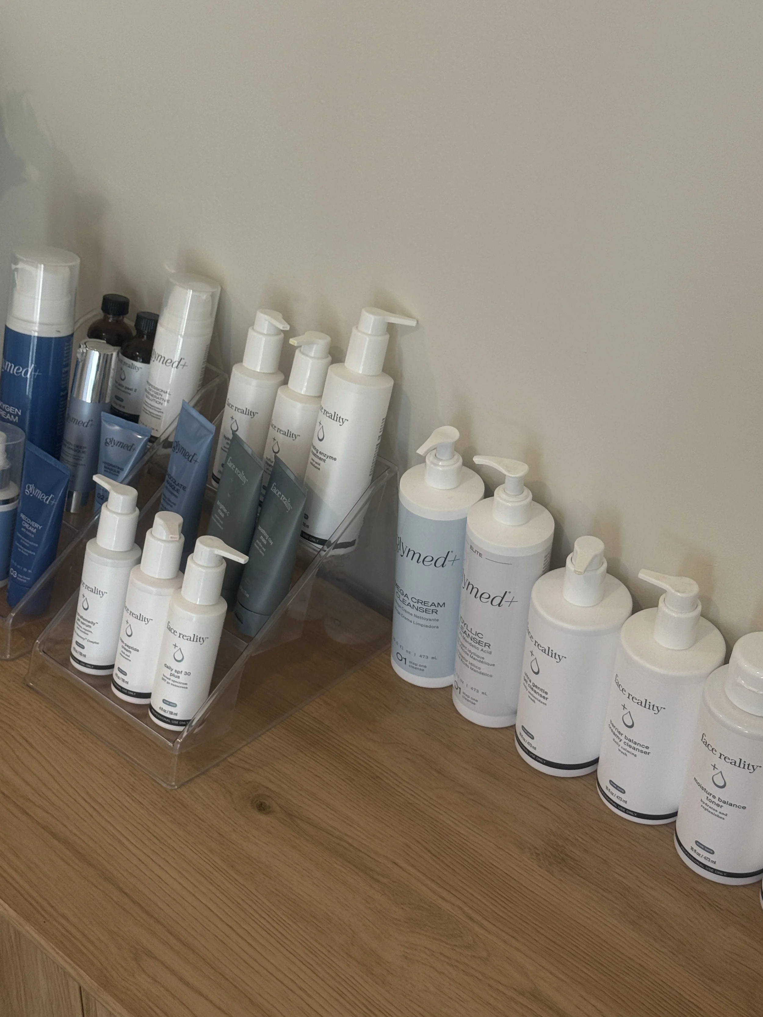 Face Reality Skincare retail products and Glymed+ skincare retail products for glowing cleaner skin