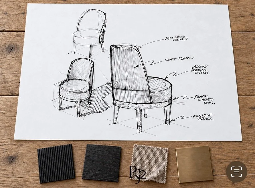 We love visualising and drawing by hand.

It&rsquo;s often where an idea first starts to take shape. We sketch, work through proportions and refine the details by hand before rendering and imagining how the finished piece will feel.

By the time our 