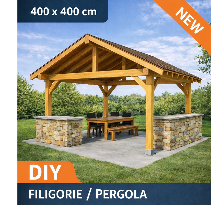 Proiect foișor de grădină din lemn cu soclu zidit – plan de construcție în format PDF