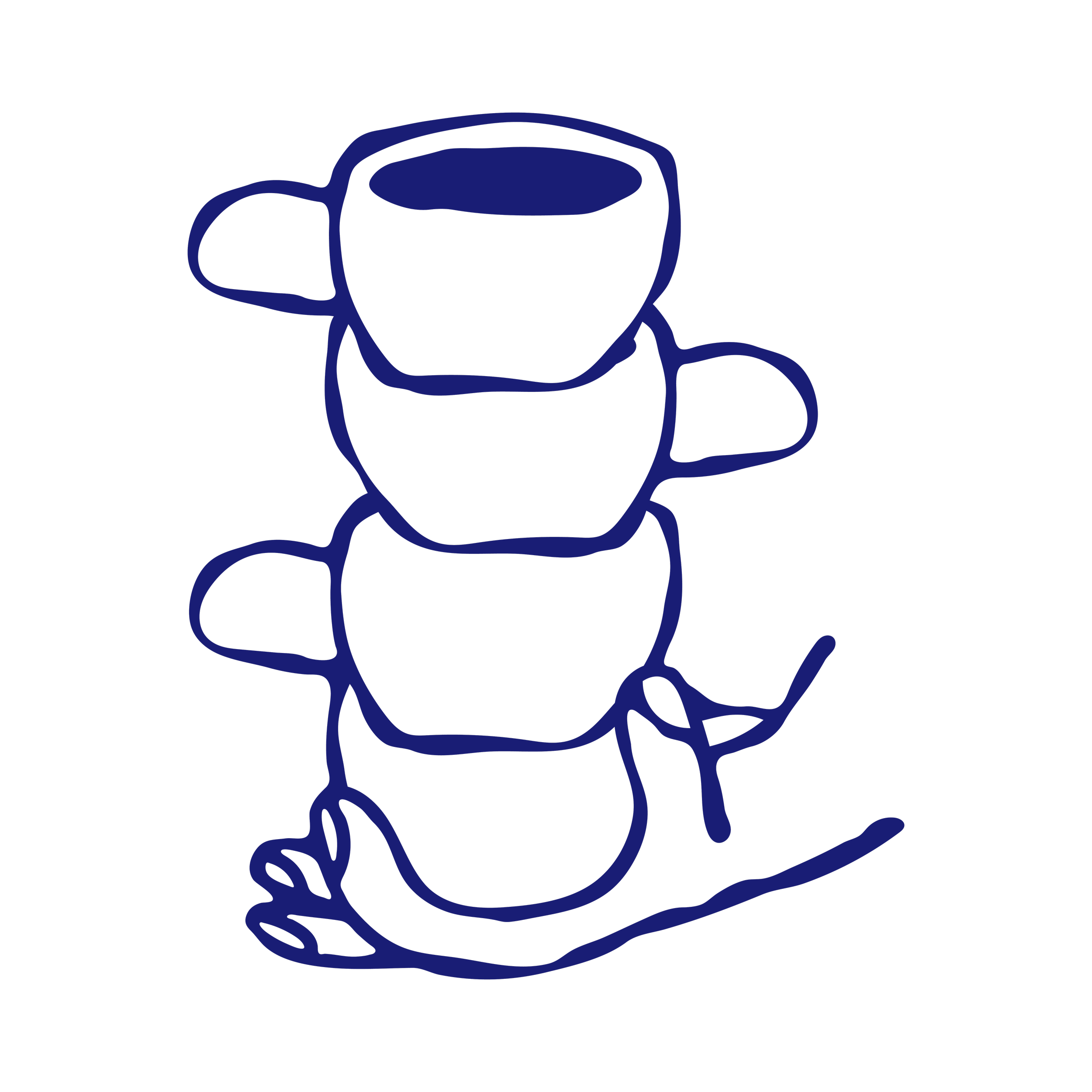 Drei blaue Kaffeetassen, übereinander gestapelt, auf einer schwarzen Hintergrundfläche.