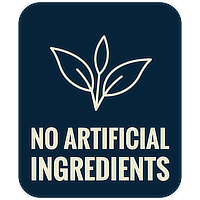 No artificial ingredients emblem with leaf icon.