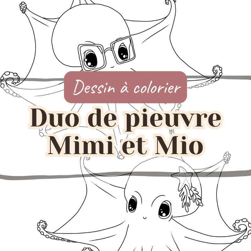 ✨NOUVEAU✨ Dessin à colorier Duo de pieuvre, Mimi et Mio