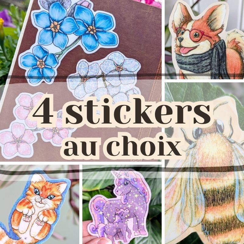 Lots de 4 autocollants au choix (parmis tous les stickers)