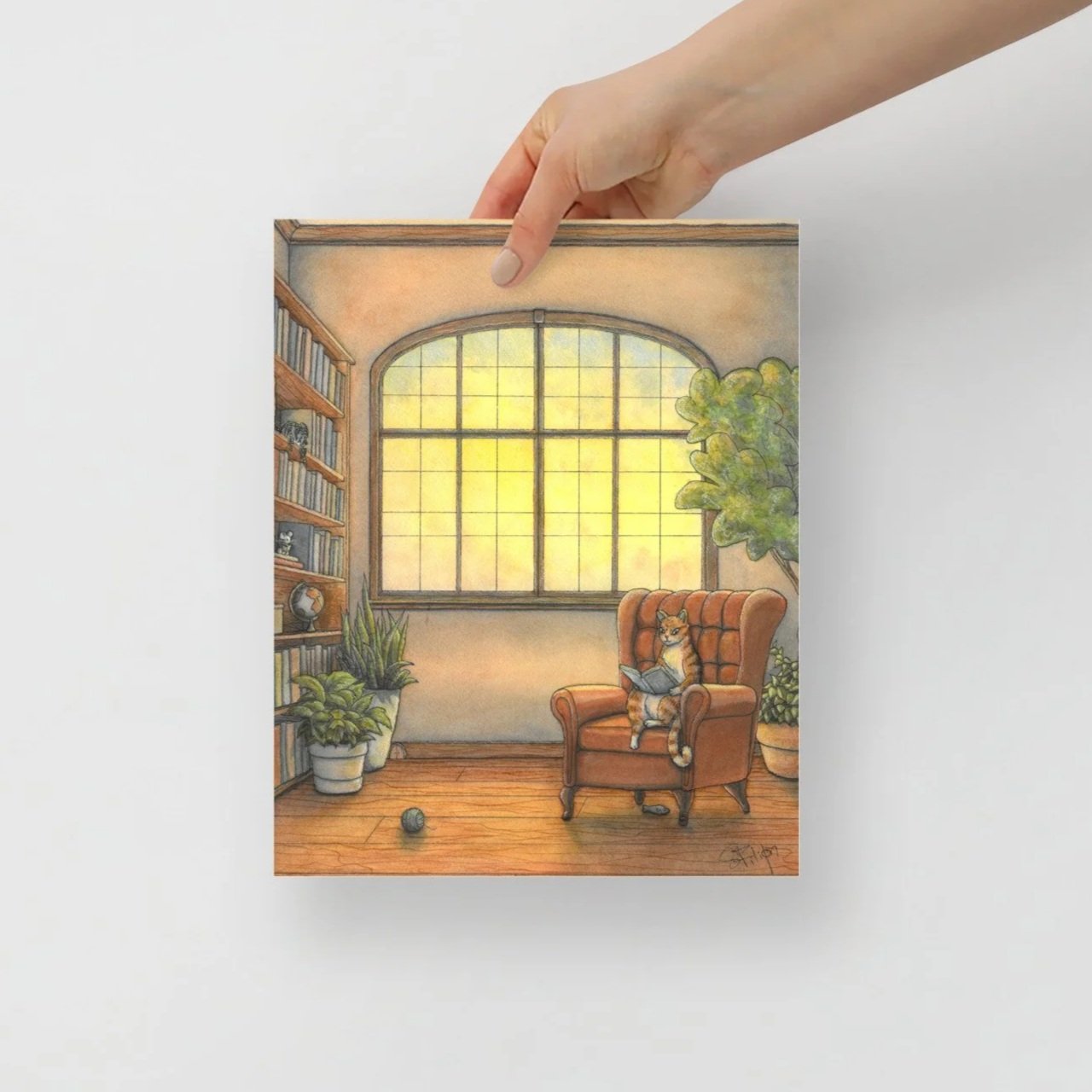 matte-paper-poster-8x10-rat de bibliothèque-librairie-library chat dans un fauteuil