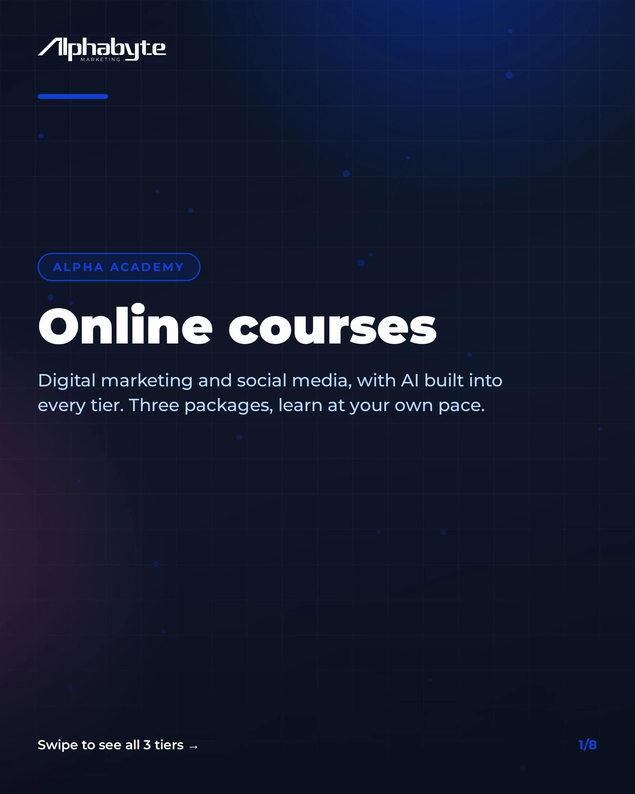 The future of marketing is already here. Is your business ready? 🤖

You don&rsquo;t need to guess what to post, what to sell, or how to grow.

You need a strategy.

With Alphabyte, you&rsquo;ll learn digital marketing, social media, and applied AI t