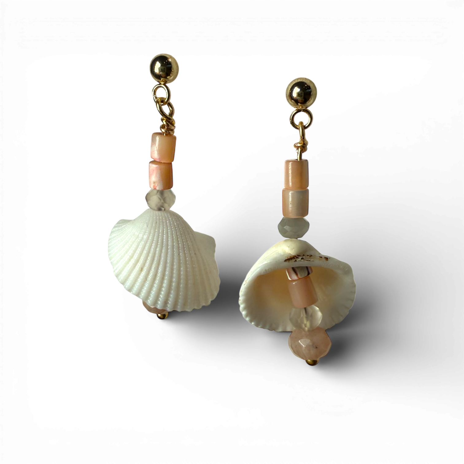 18k Gold-Plated Pearl, Shell & Rose Quartz Dangle Earrings