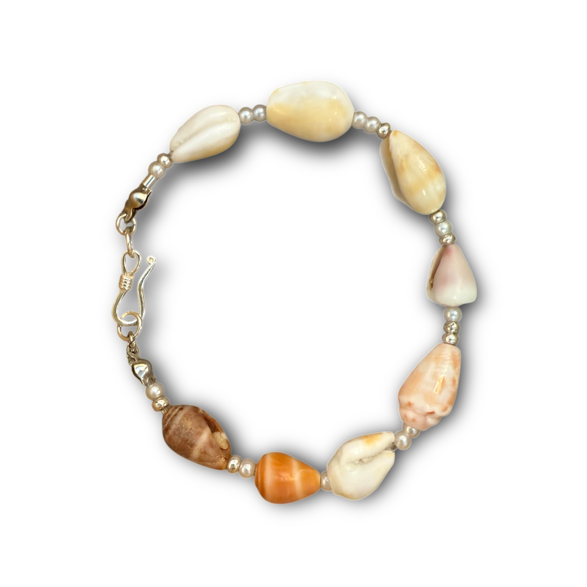 Cone shell bracelet with pearls