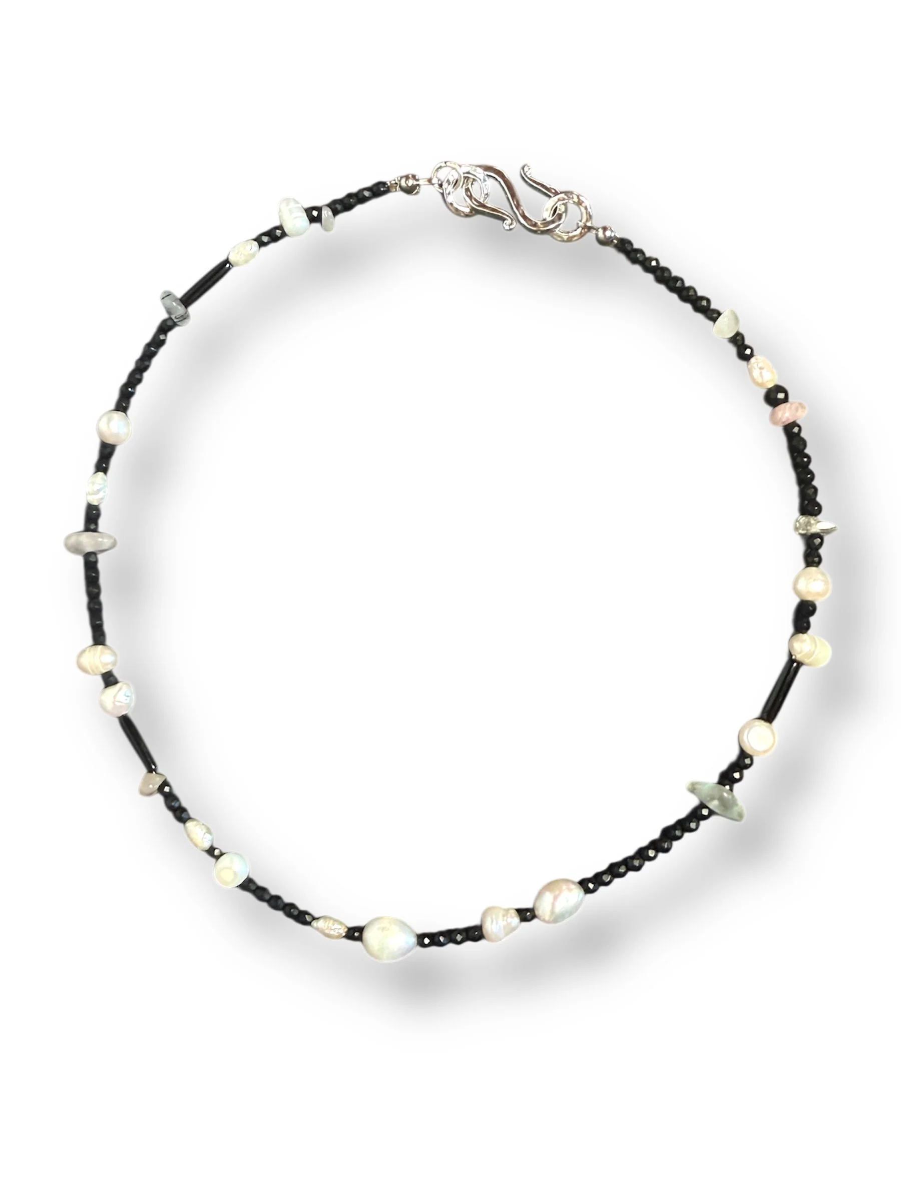 Freshwater Pearl, Agate & Onyx beaded Choker necklace