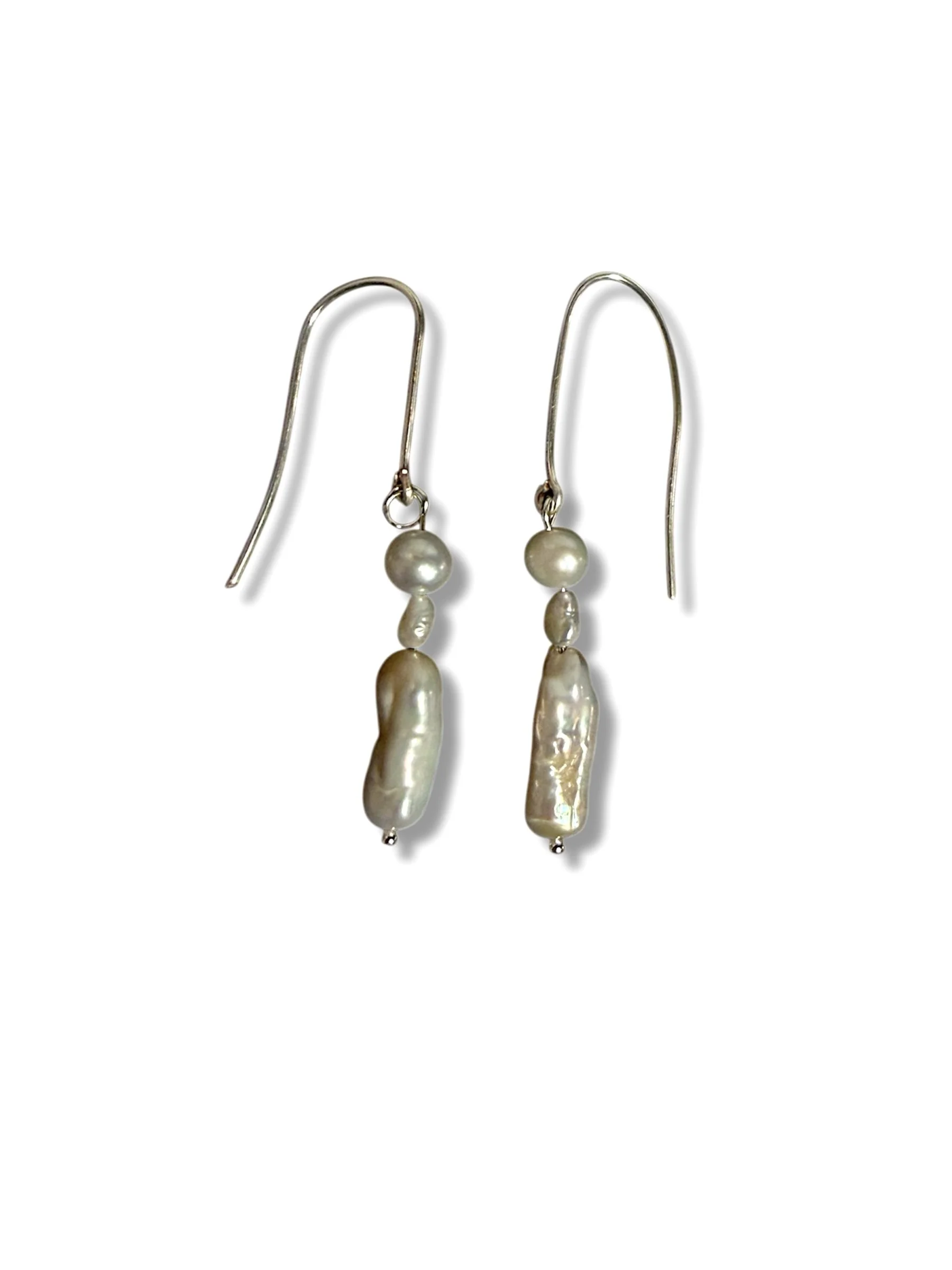 Baroque Pearl Hand-Wired Silver Hook Earrings