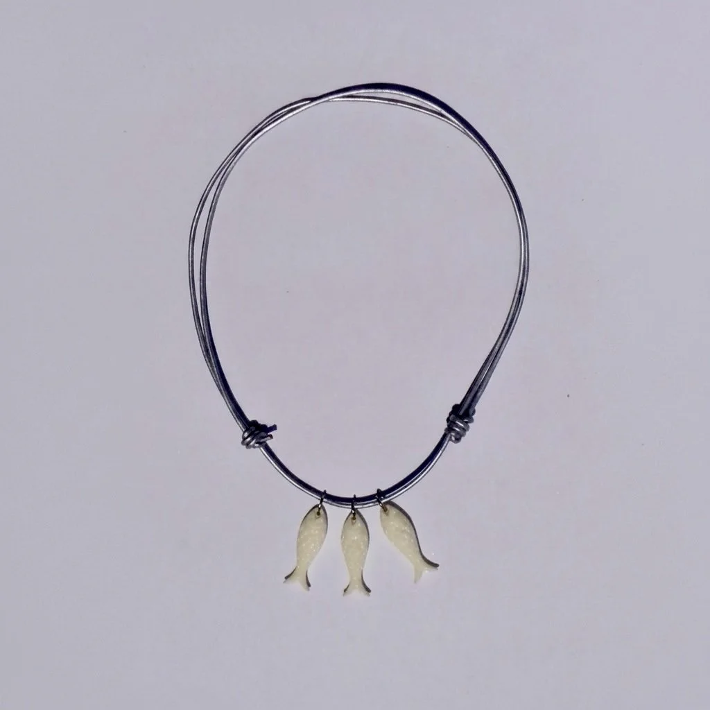 Metallic Leather Wrap Resin Fish Charm Necklace