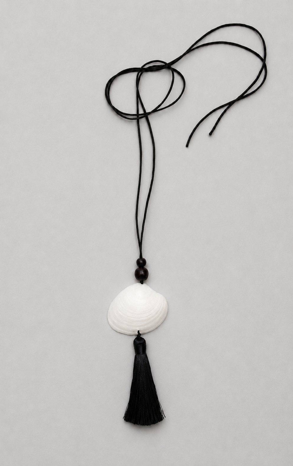 Handmade Silk Tassel Necklace with White Shell Pendant