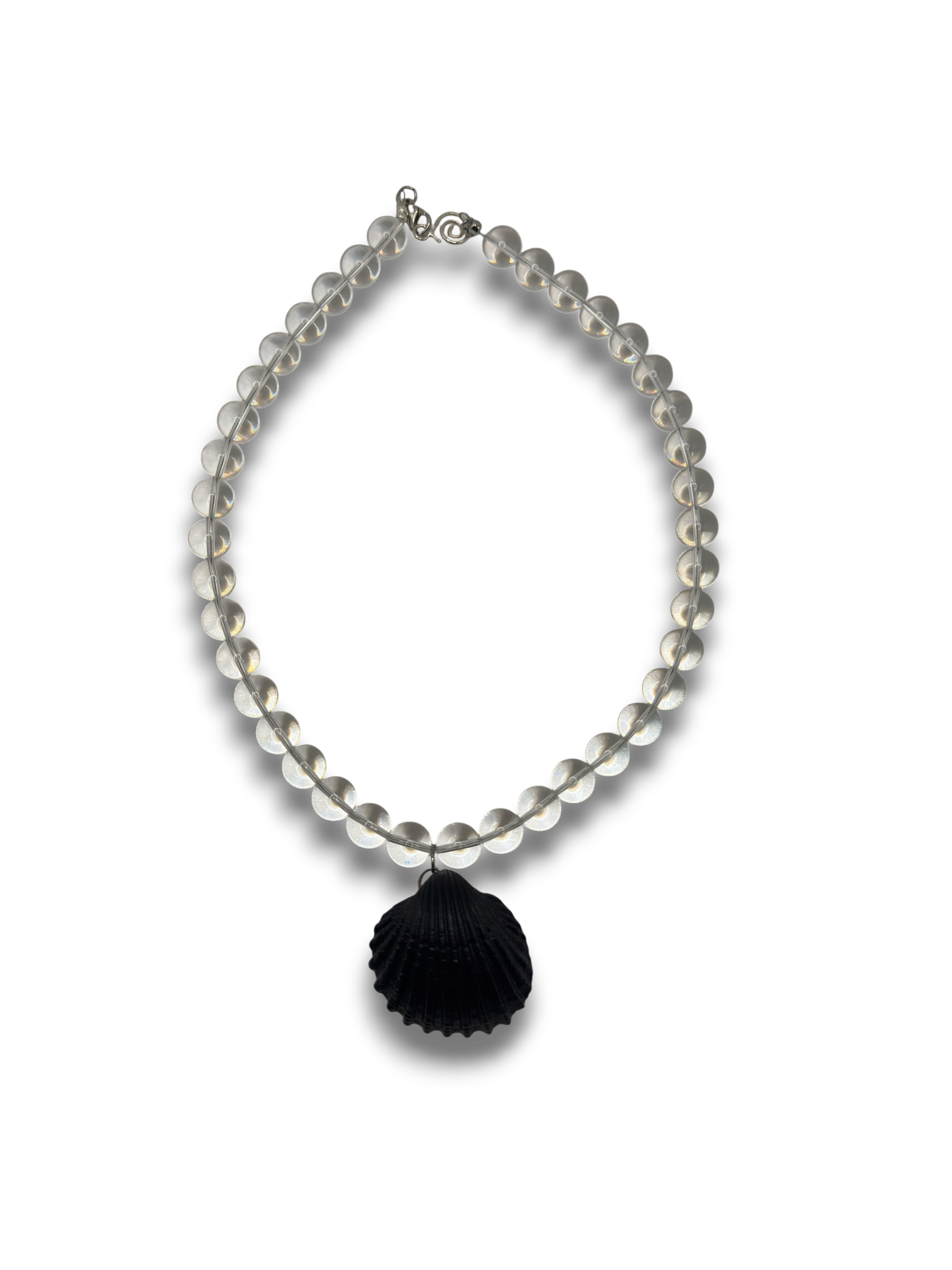 Clear Crystal Quartz & Black Shell Necklace