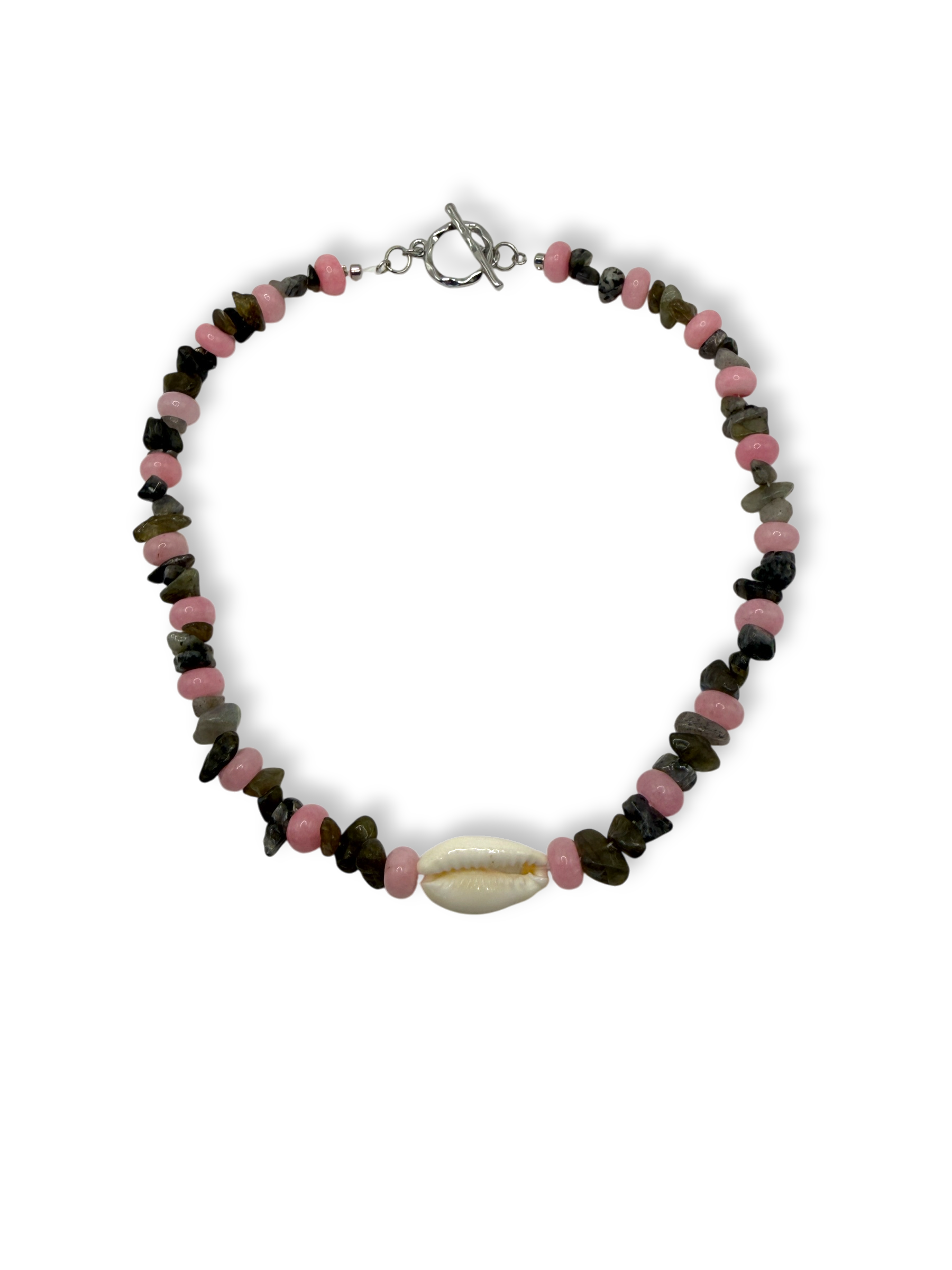 Morganite & Labradorite Cowrie Shell Choker