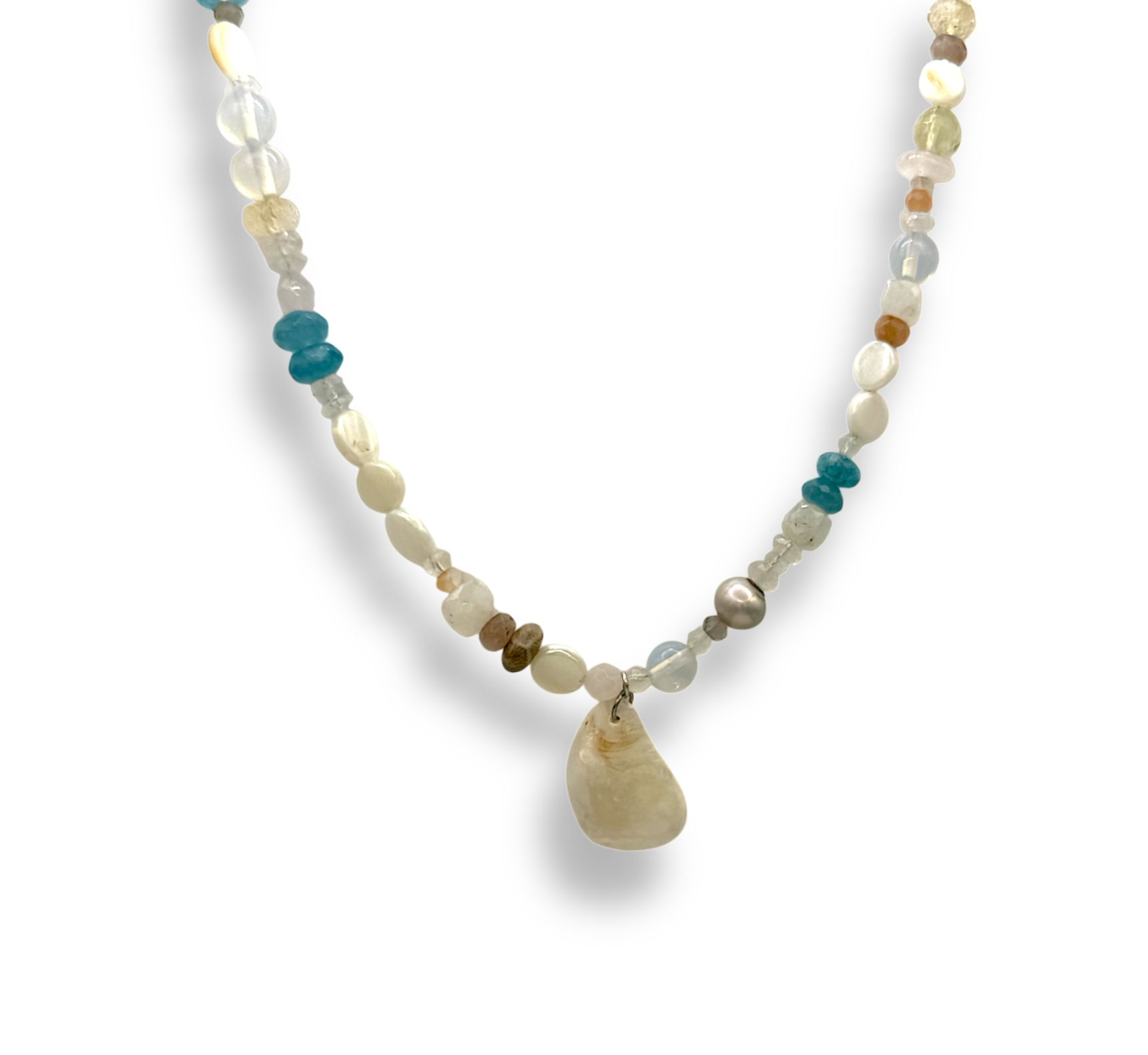 Pearlized Oyster Shell Choker with gemstones
