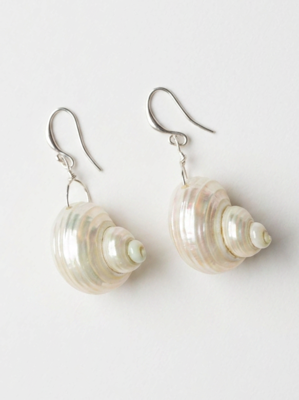 Pearlized Turbo Shell Silver Fish Hook earrings