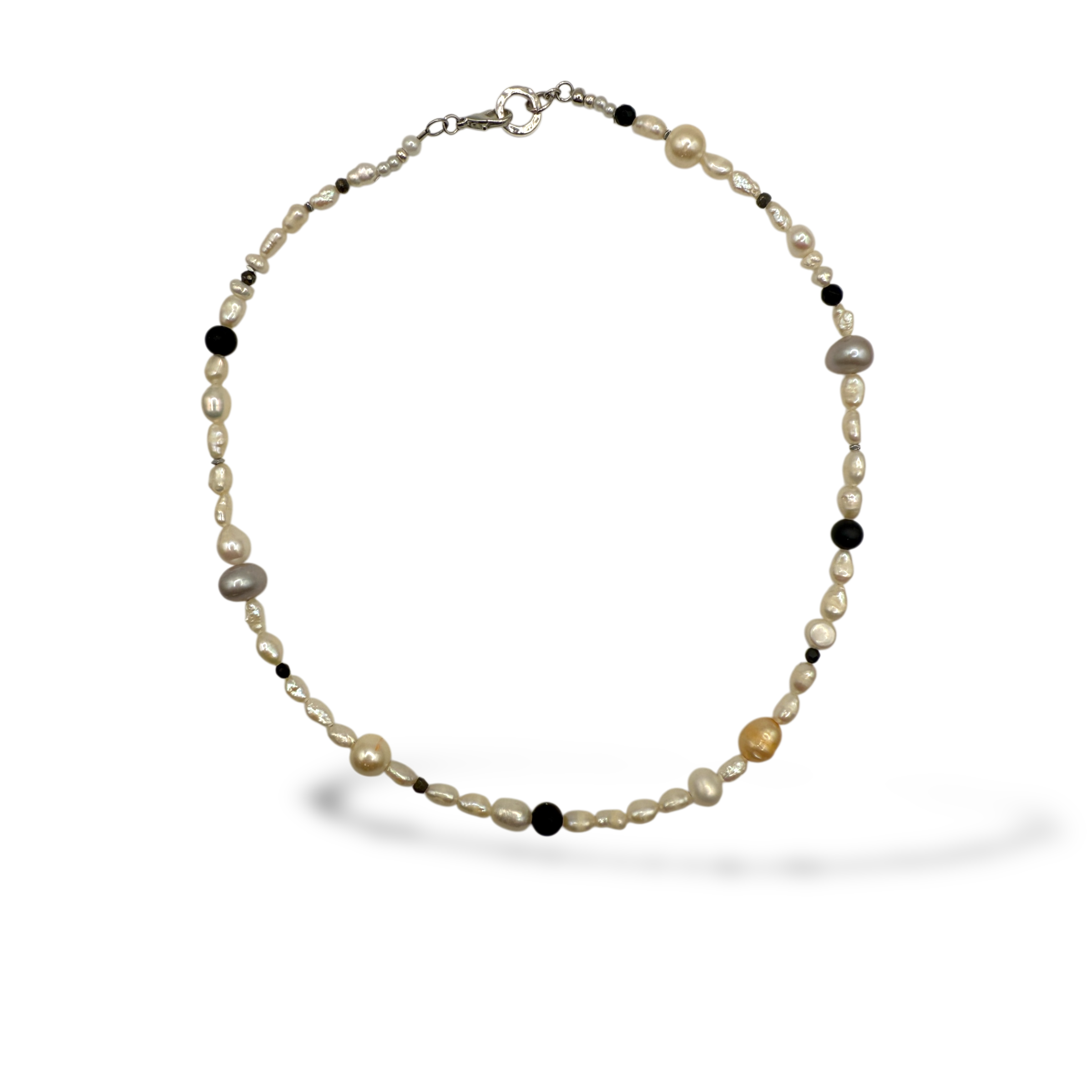 Pearlescent beaded choker necklace real freshwater pearls