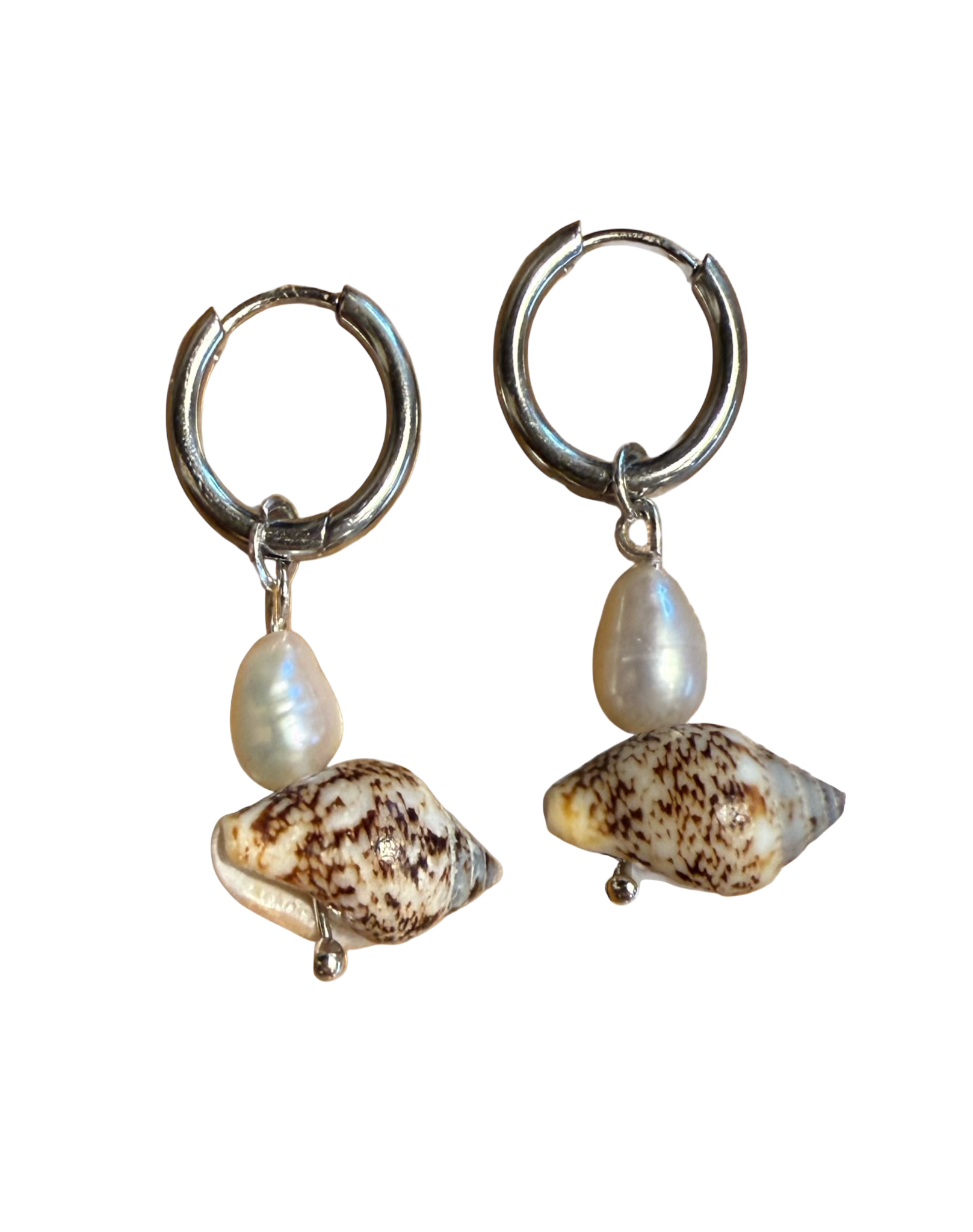 Shell Huggie hoop Earrings w/ Real Pearls