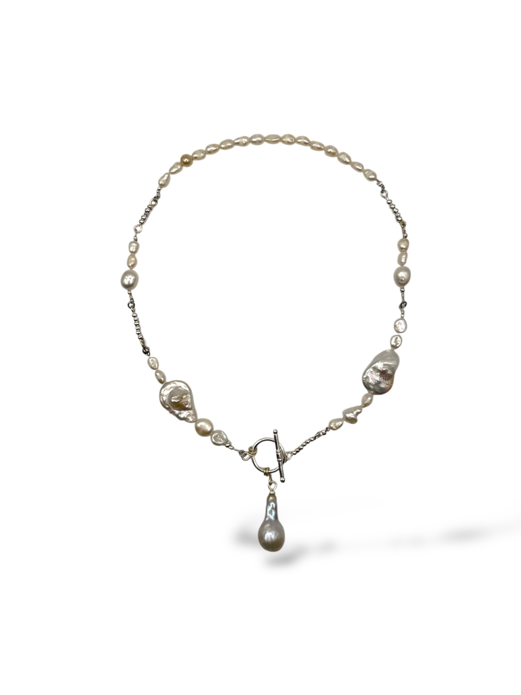 Genuine Baroque Pearl Lariat Toggle Necklace