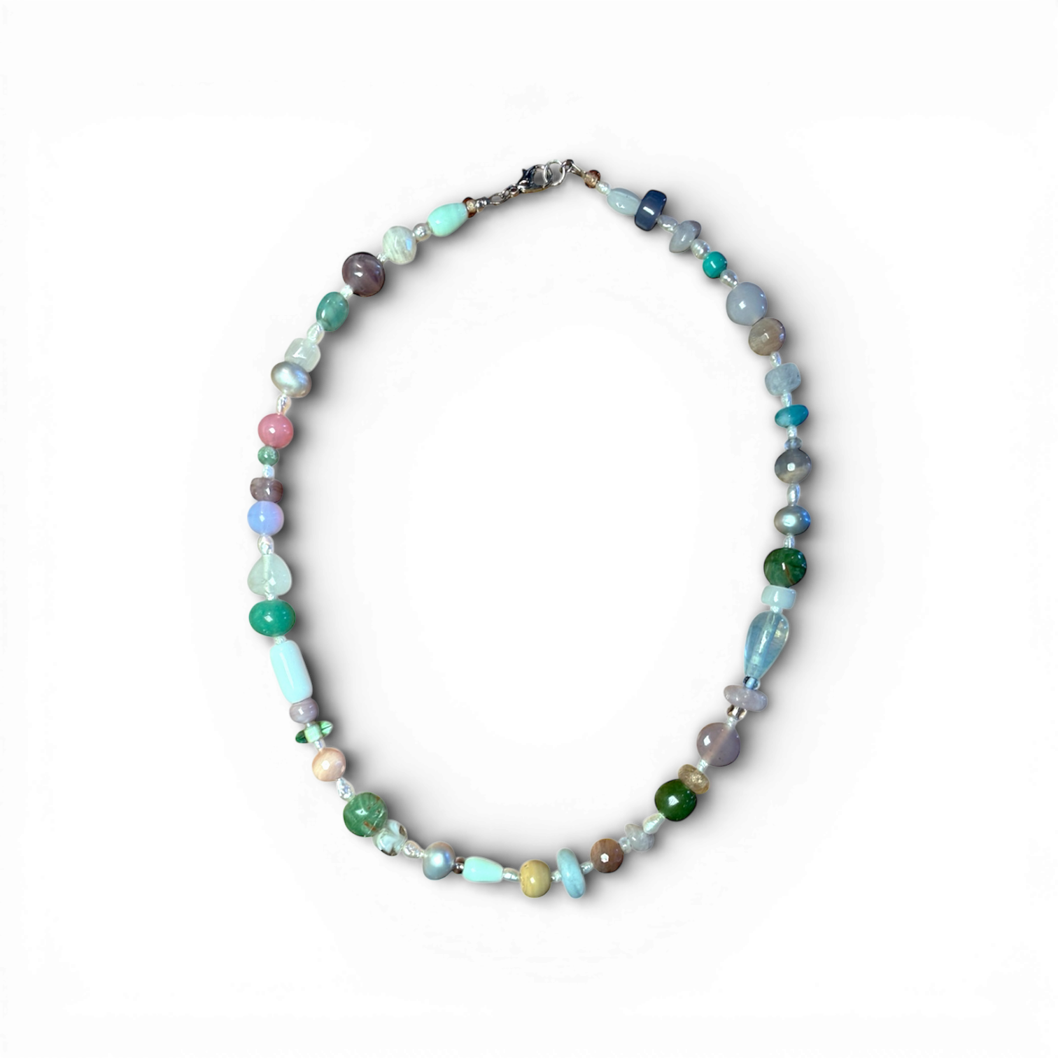 Candy-colored gemstone beaded necklace with freshwater pearls