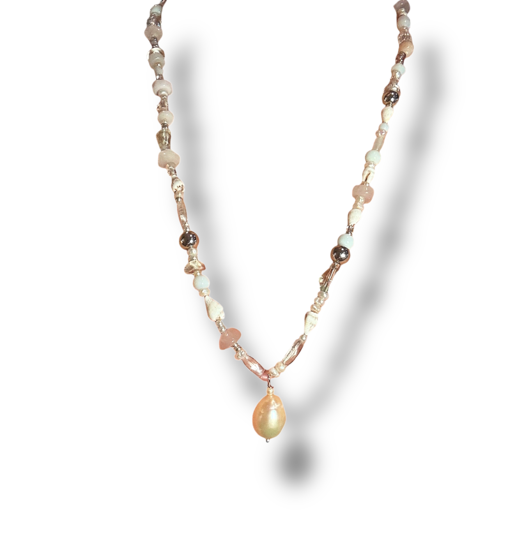 Baroque Pearl Pendant with real gemstones