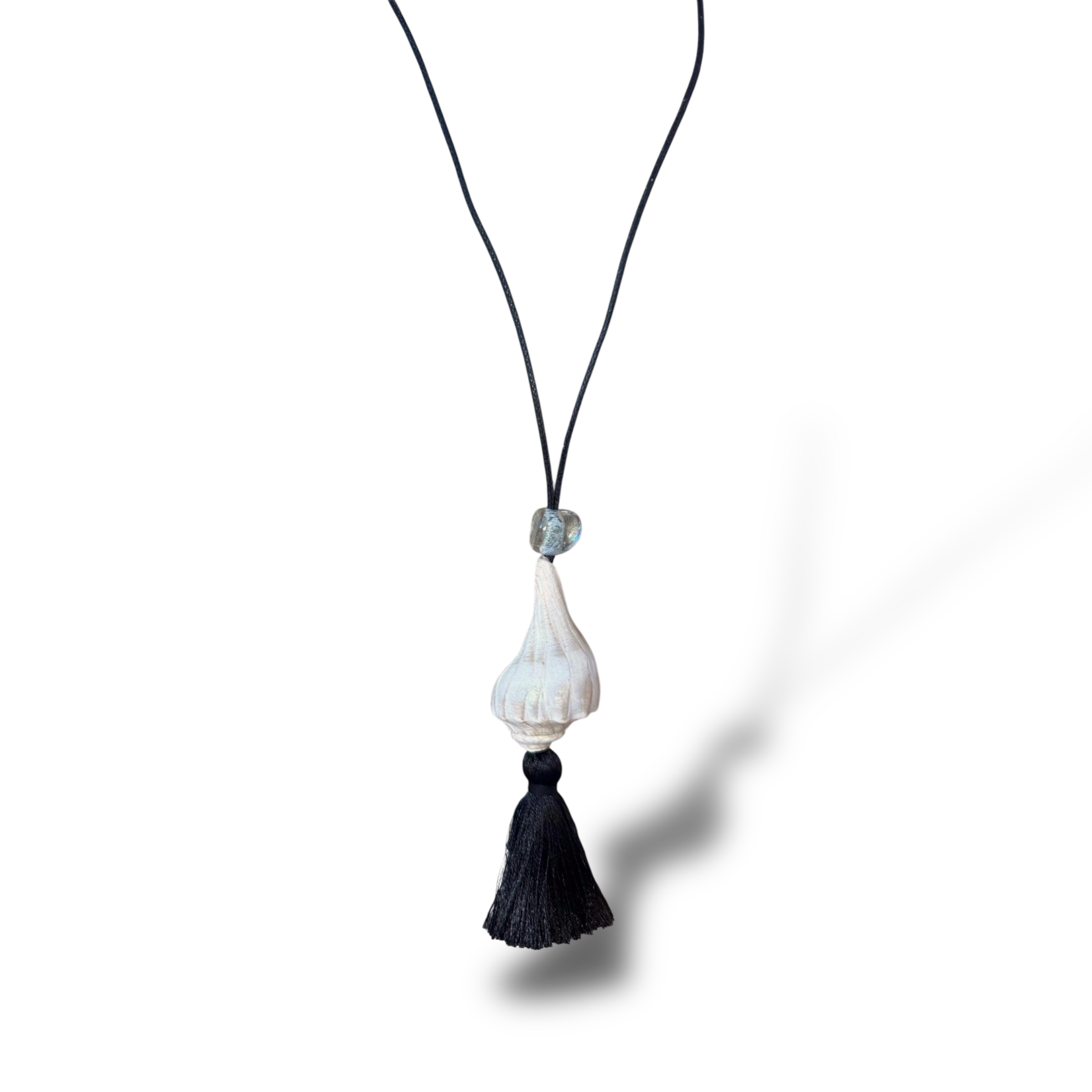 Silk Tassel Necklace with Whelk Shell Pendant