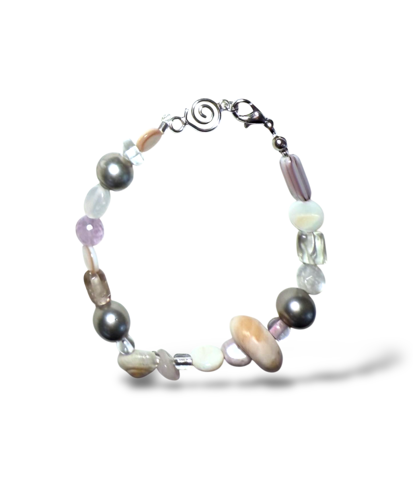 semi-precious stone, pearl and shell bracelet