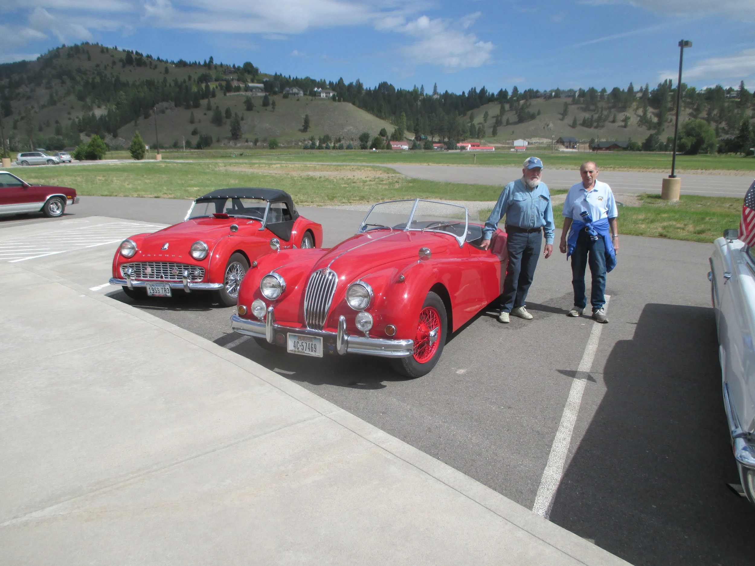 Jim Valeo and Stan Cohen with Jim's 1955 XK-140 Jaguar at Travelers Rest State Park.
