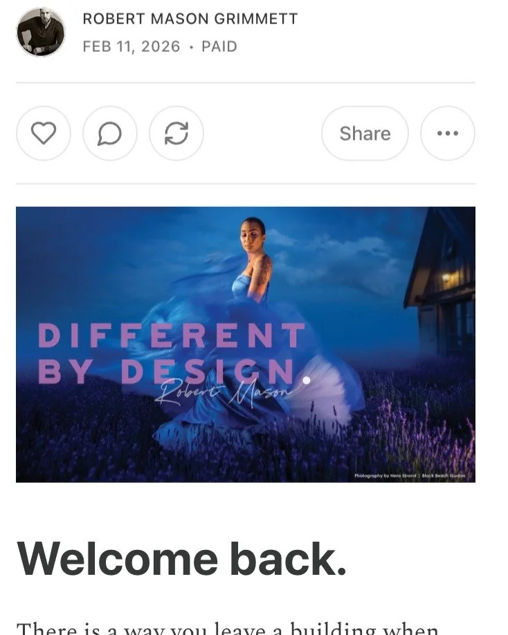 I've never said this publicly.
After 30 years, it's time.

No.9 | Different by Design is live now on Substack. 

This is the most personal issue I've ever written. It's also the first issue built in Masonre's new integrated media experience. Written.