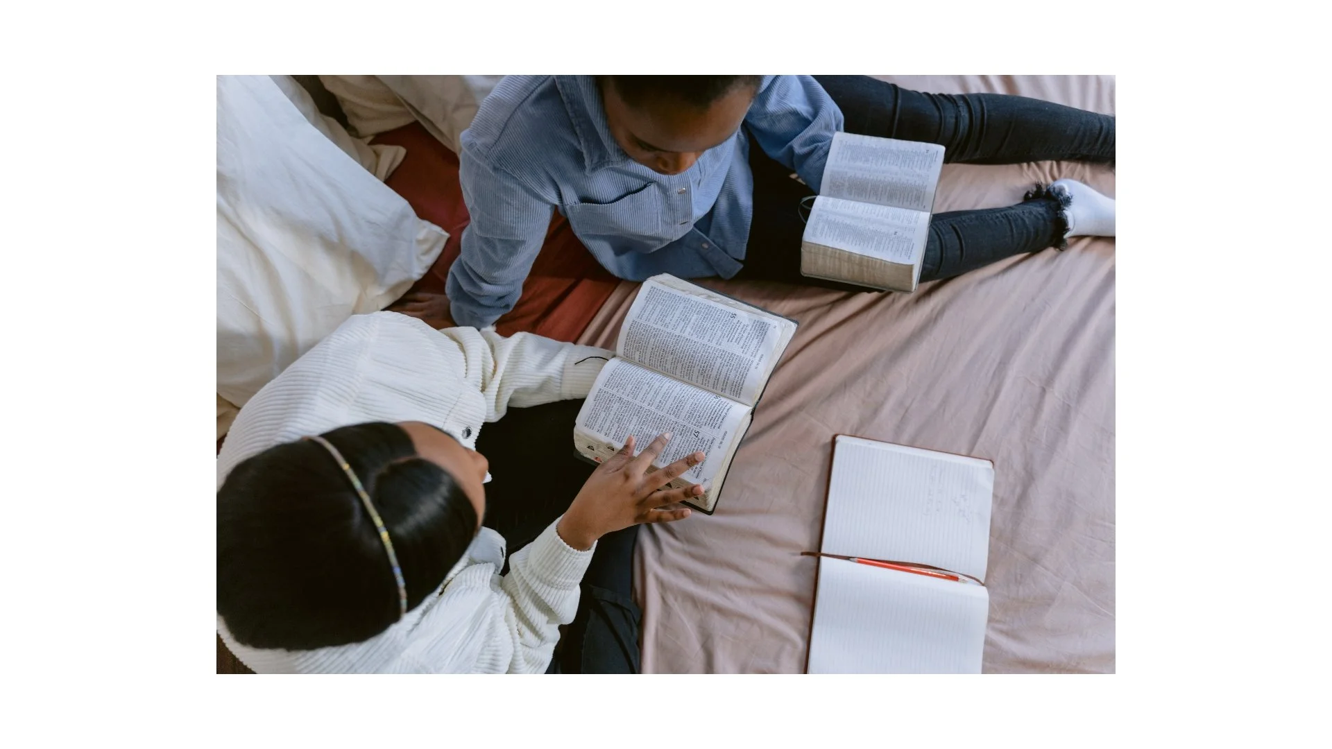 Open Bibles during a small-group Bible study