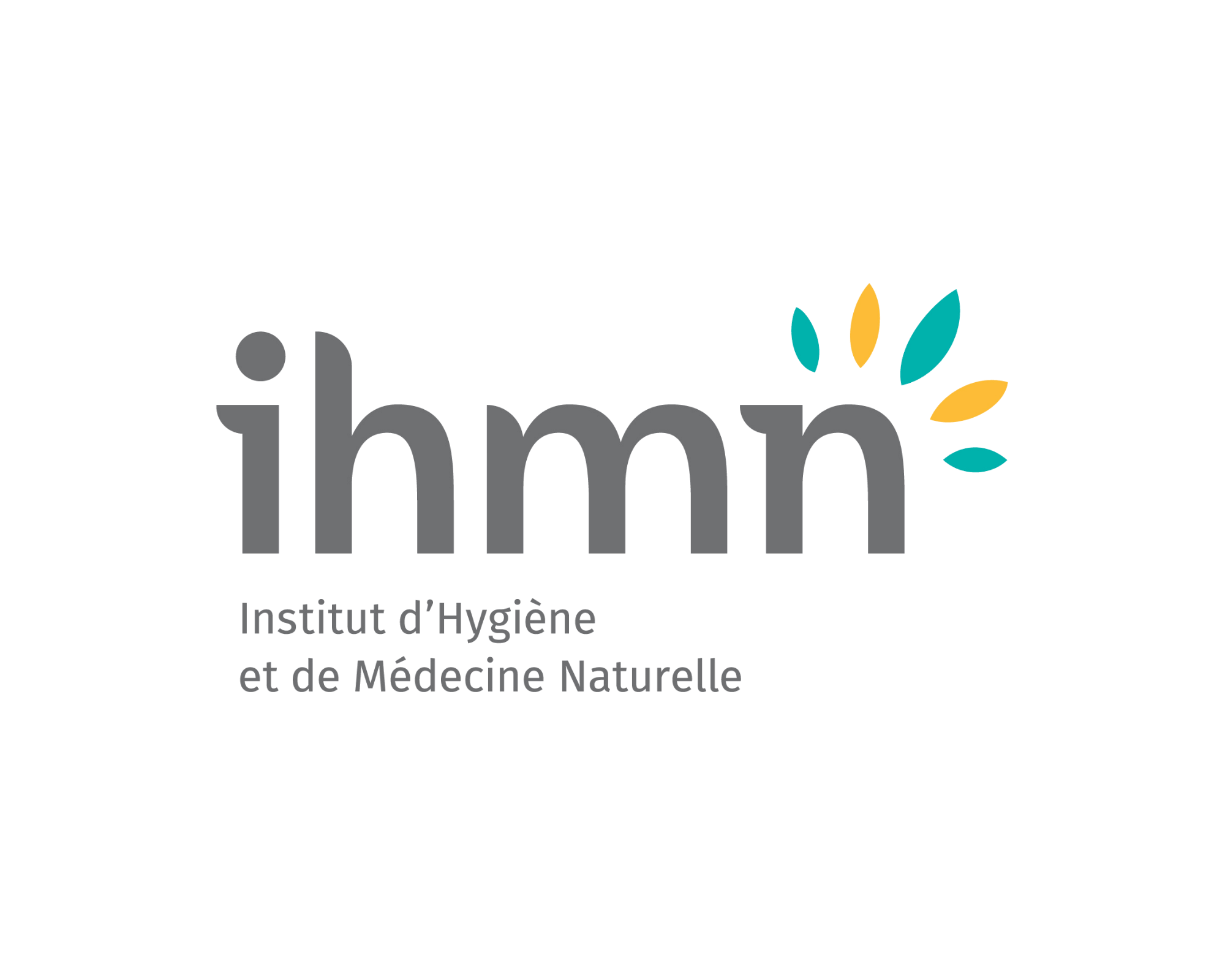 Logo de l'Institut d'Hygiène et de Médecine Naturelle avec des feuilles stylisées en bleu et jaune.