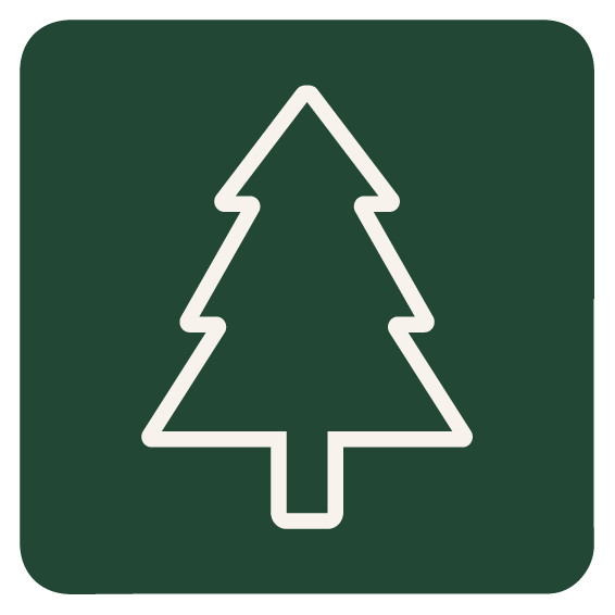 A green sign with a white outline of a Christmas tree.