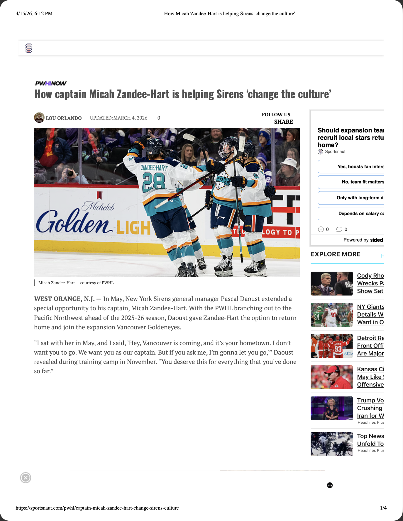 PHWL Now feature story -- "How captain Micah Zandee-Hart is helping Sirens 'change the culture'"