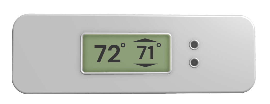 A digital temperature display showing the temperature as 72 and the set temperature as 71, with up and down arrows.