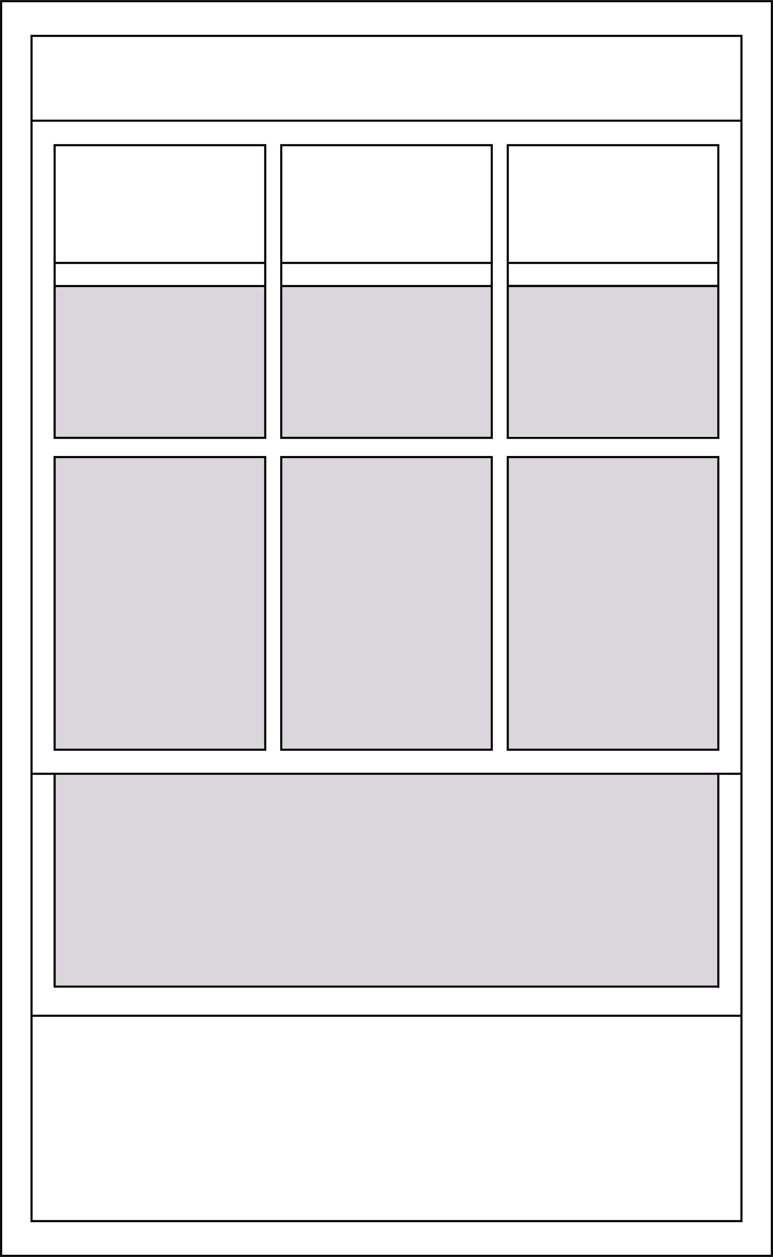 A wireframe of a website layout with rectangular sections for images and text, including a header, multiple content boxes, and a footer.