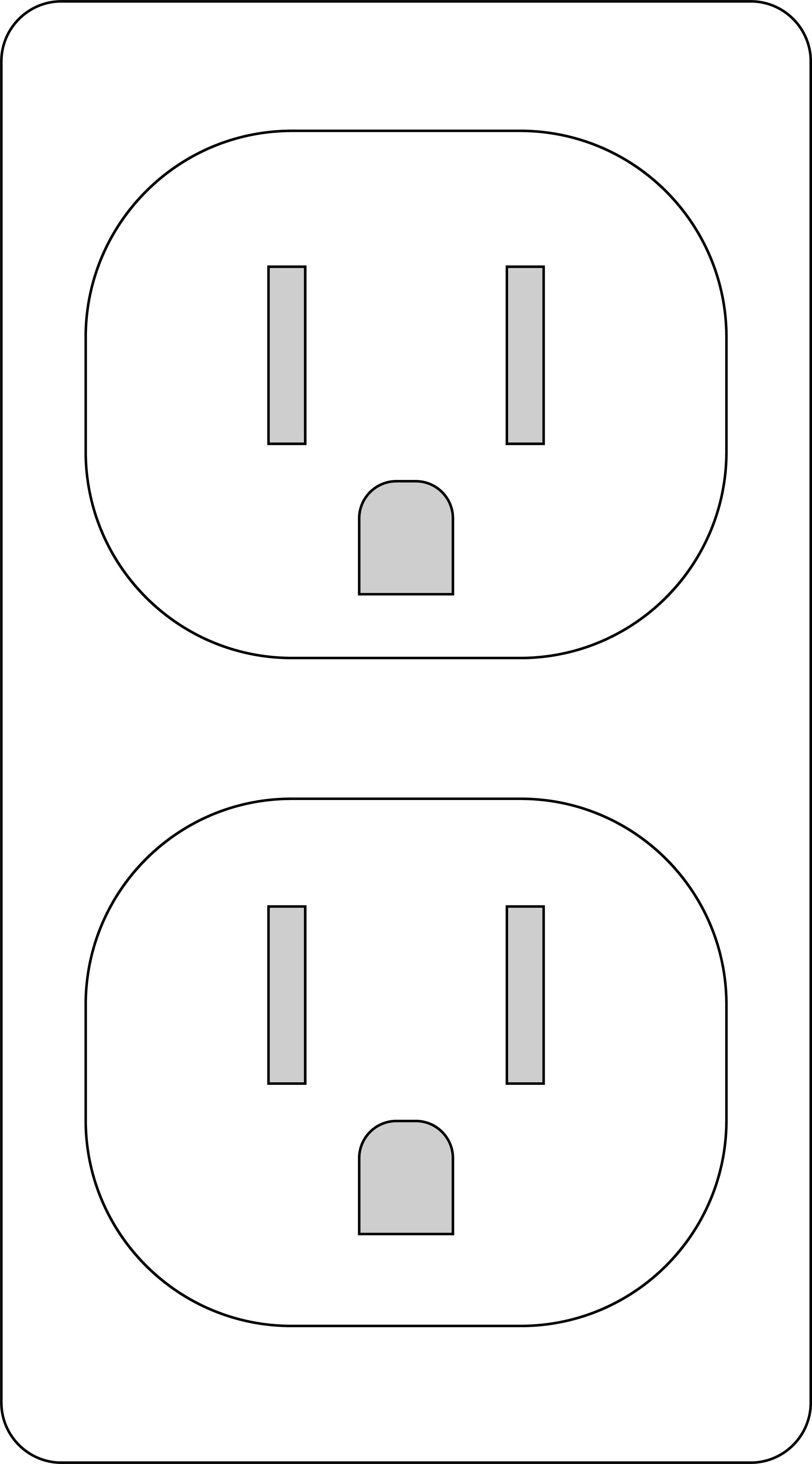 A black and white digital illustration of two electrical outlets with gray prongs, one above the other on a white background.