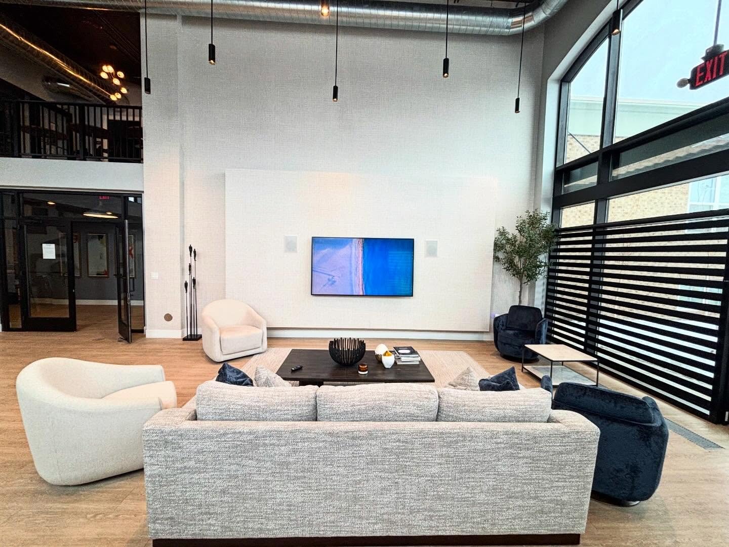Kick back and get comfy 🛋️📺 Our social room couch area is the perfect spot to catch your favorite teams, game nights, movies, or binge-worthy shows&mdash;all on our huge TV. Grab a seat and stay awhile!