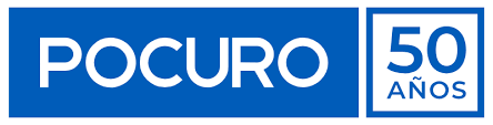 Logotipo con fondo azul que dice 'Pocuro 50 Años'