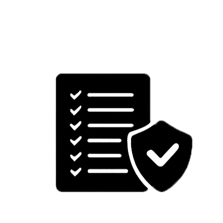 Checklist with a shield featuring a checkmark, representing security or verification.
