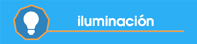 Icono de bombilla y la palabra 'iluminación' en fondo azul.