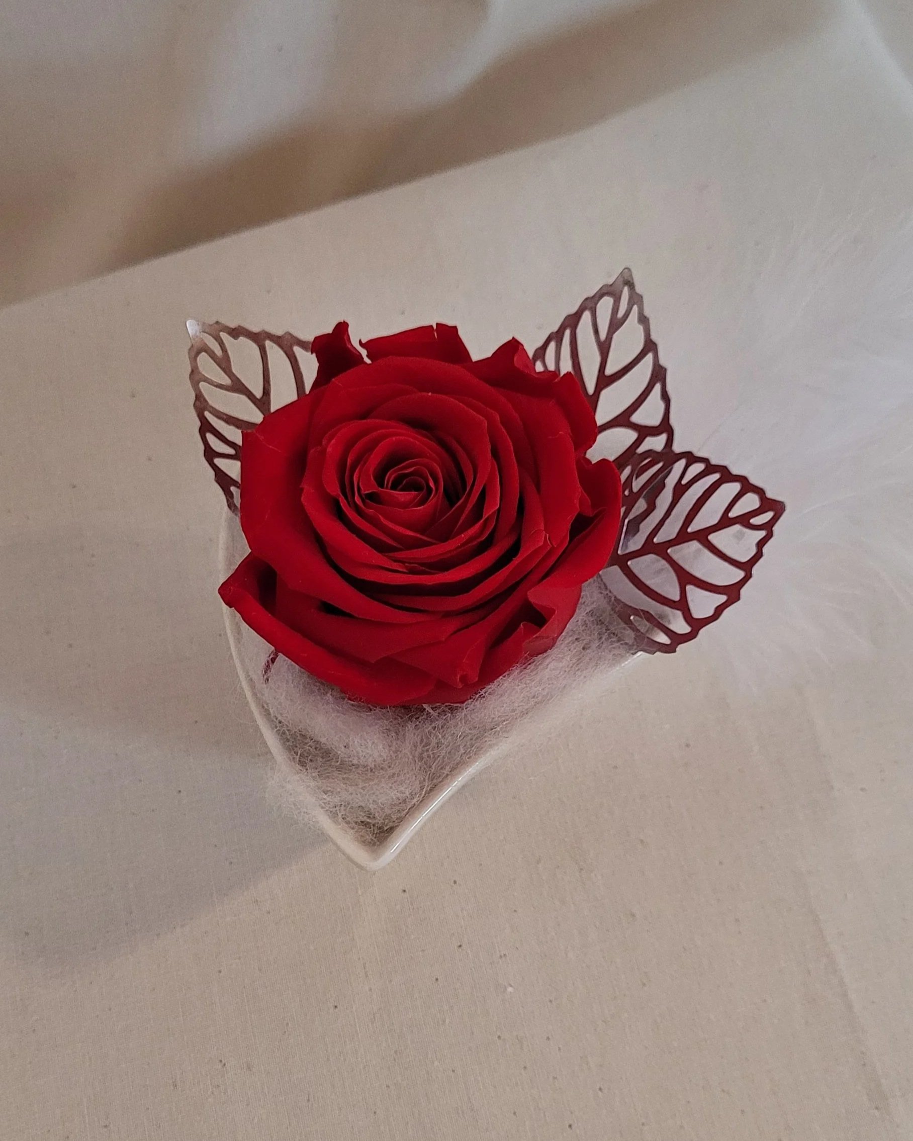 Konservierte Rose in kleiner Porzellanschale - ewig haltbar - ohne Wasser und direktes Sonnenlicht