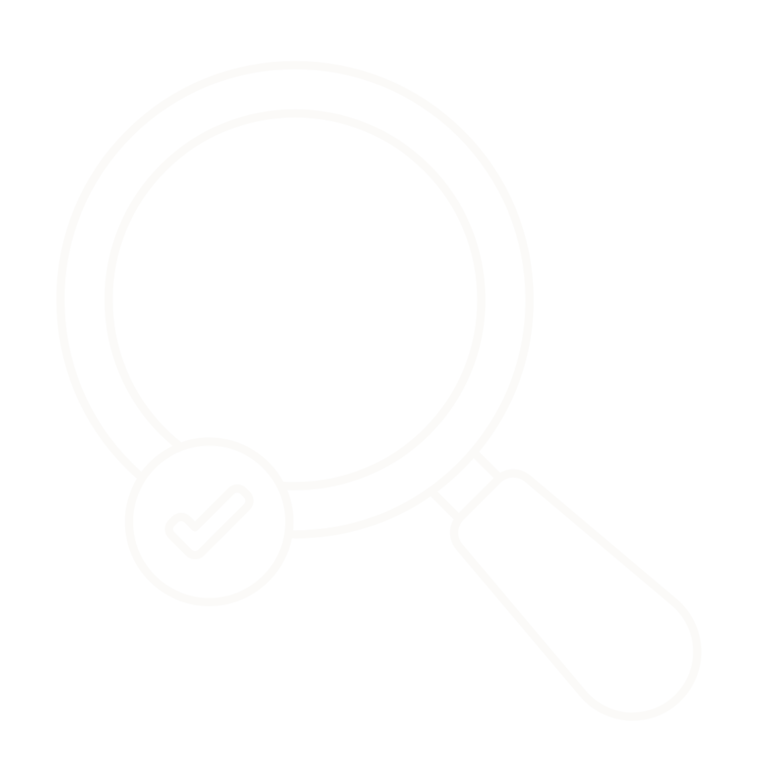 Magnifying glass with a checkmark inside the circle at the bottom