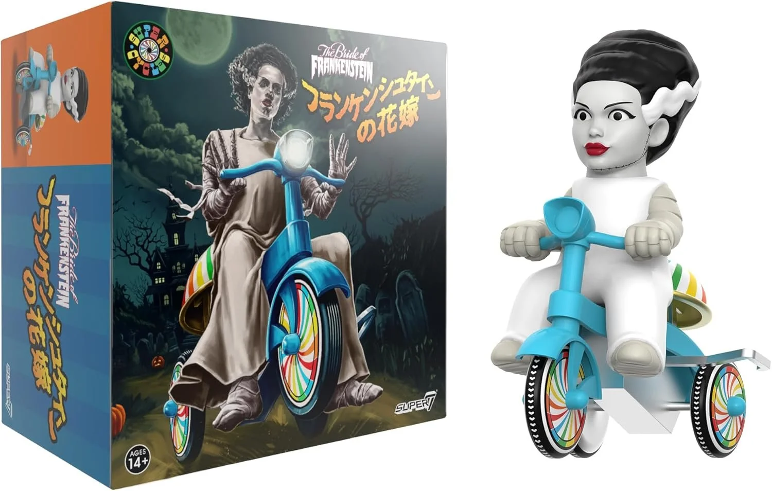 Super7 Super Cycles Universal Monsters Bride of Frankenstein with Blue Trike