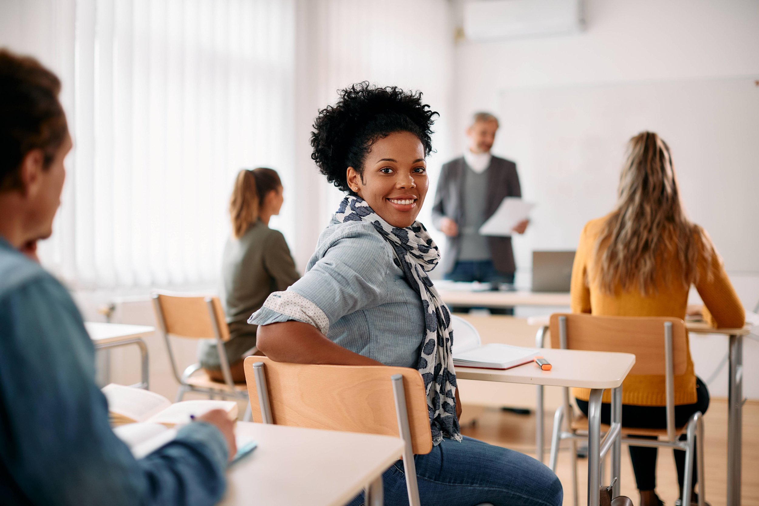 Smiling adult student