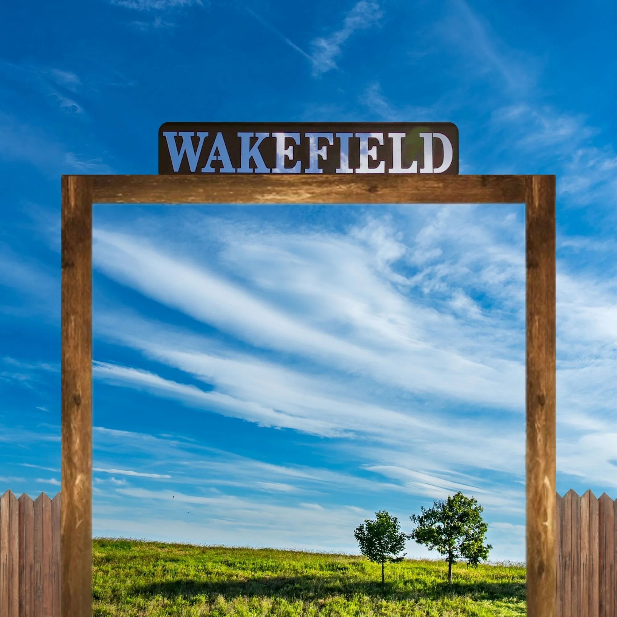 A custom made metal sign cut out on a plasma cutter that says "Wakefield".