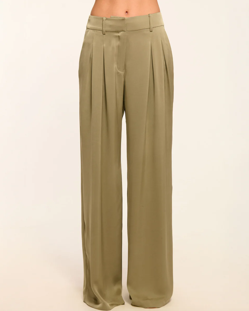 Oscar Pleated Wide Leg Pant High-Rise Fit with Side Pockets in Safari Also available in Sandstone
