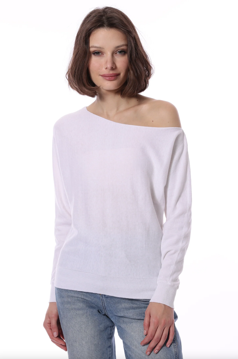Cotton Cashmere Off The Shoulder Top in White
