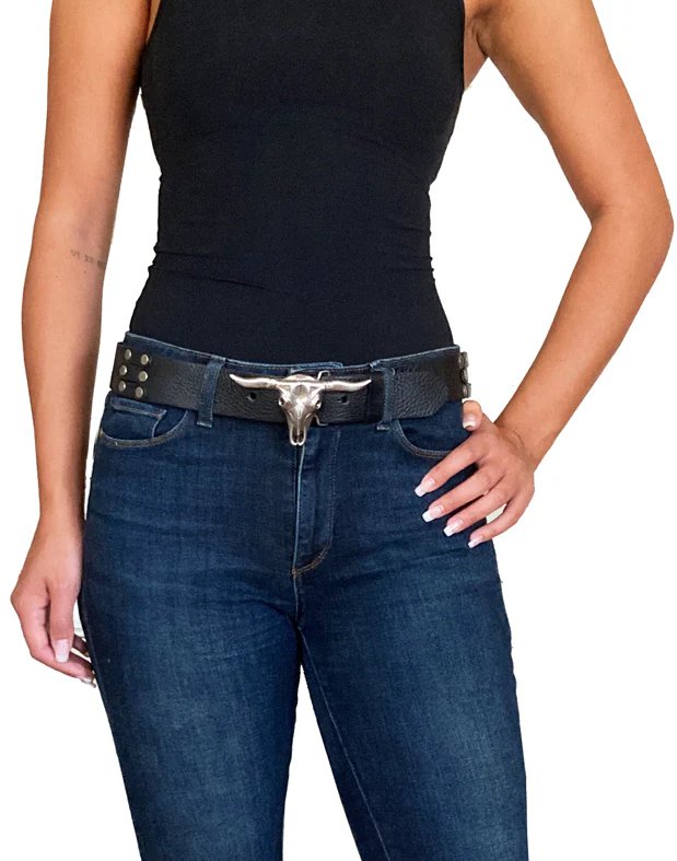 Western Bull Skull Leather Belt