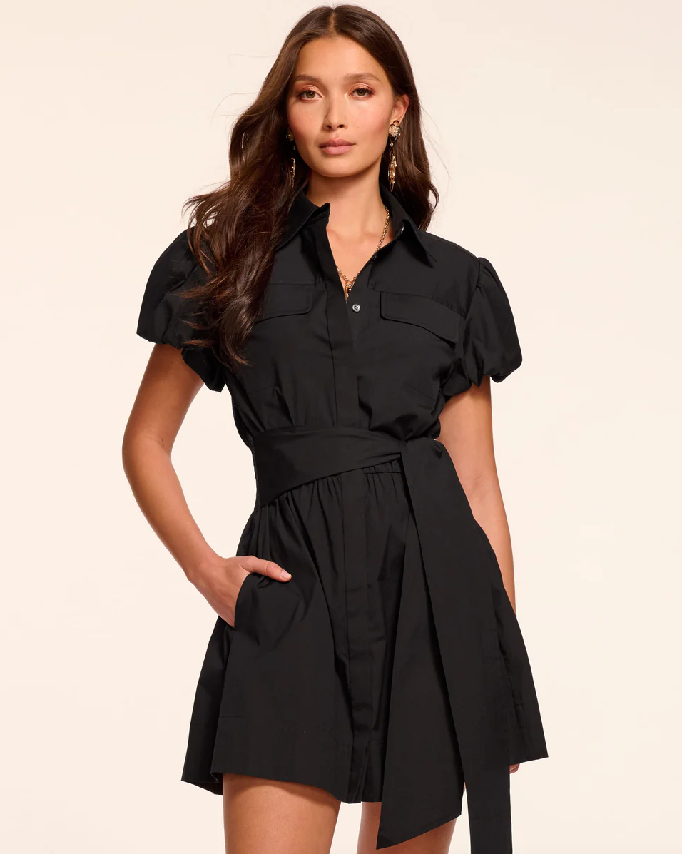 Nicky Cotton Poplin Short Sleeve Mini Dress in Black
